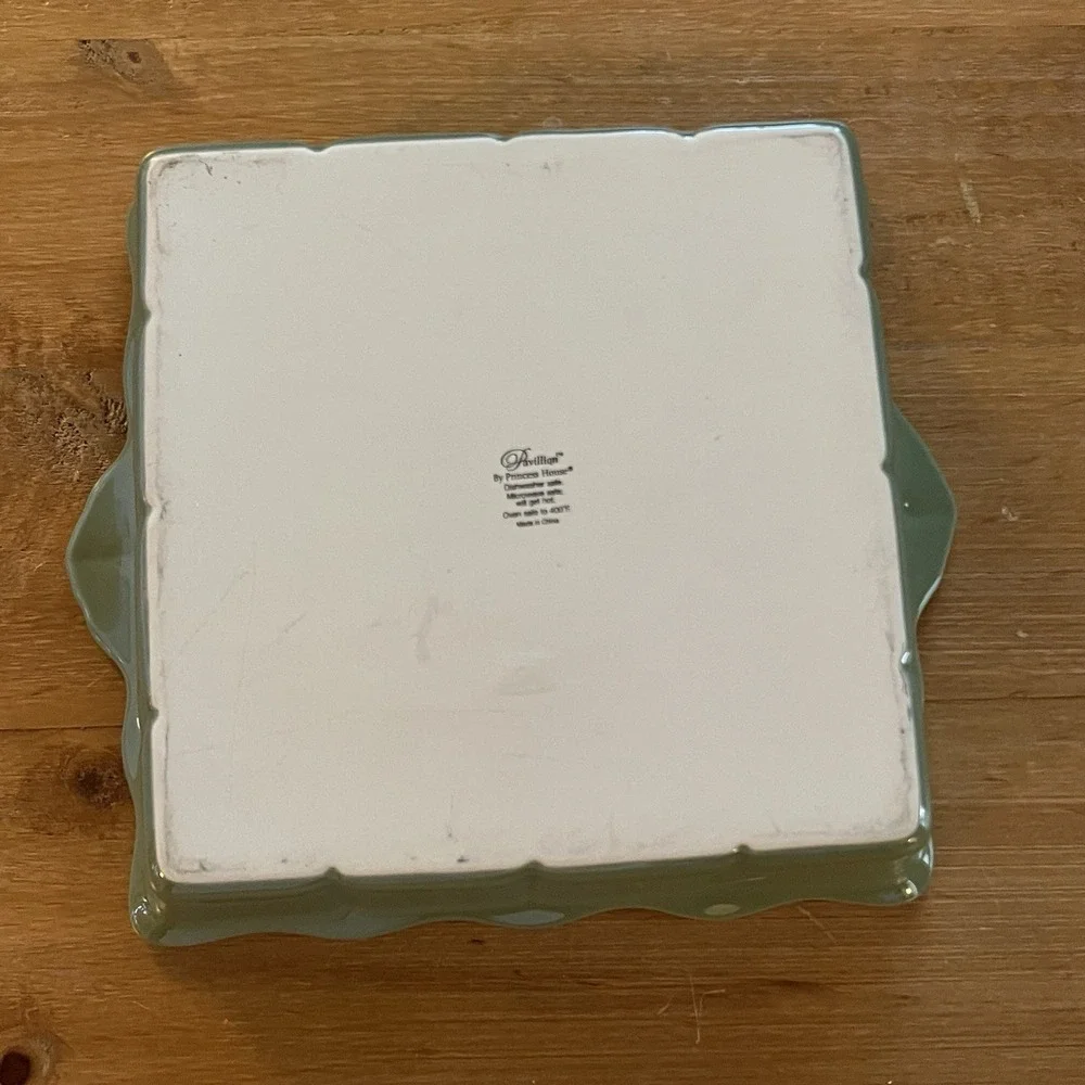 Princess House Pavillion Green Ceramic Square Baking Serving Dish 8 x 8 Inches